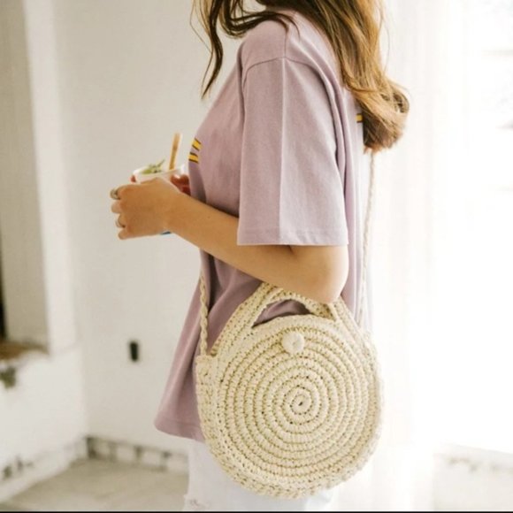 Sale!🆕Straw Circle Beach Handbag Bohemian Rattan - Picture 3 of 16